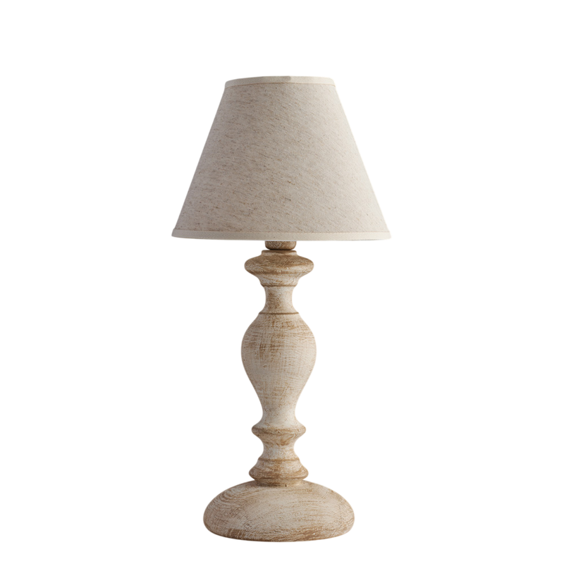 Lumetto in legno bianco e tortora 1 luce paralume dm.20 H.39 - Ø20