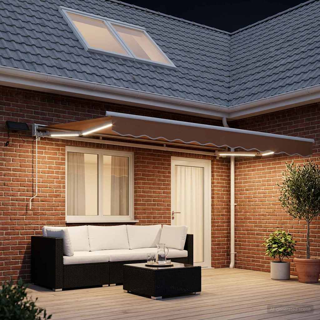 Ręczny ramowy zewnętrzny markizowy z LED piaskowy 4,5 × 3,5 m vidaXL