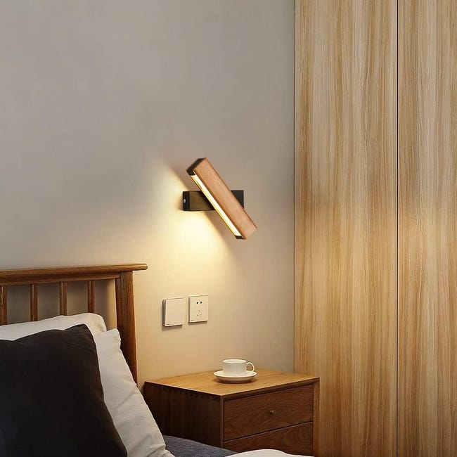 Kinkiet LED, 4 W, 400 lm, do wnętrz, drewniany, obrotowy, 360°, 3000 K, ciepła biel, kinkiet do sypialni, salonu, biura, korytarza
