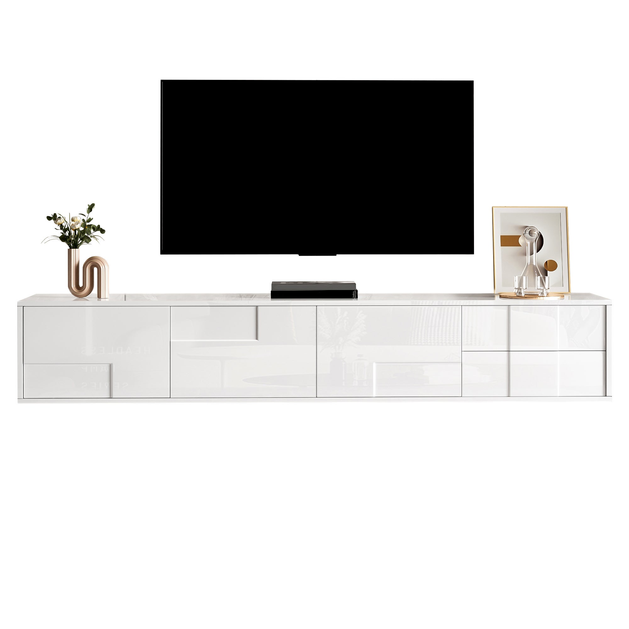 TV-Lowboard Weiß 170 cm - grifflos, schwebend/stehend, Hochglanz, 3 drzwi & 2 szuflady