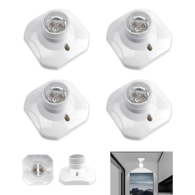 Zestaw 4 gniazd sufitowych E27 z gwintem - konwerter E27 na E14 - uchwyt żarówki LED - biały plastik 220-240 V
