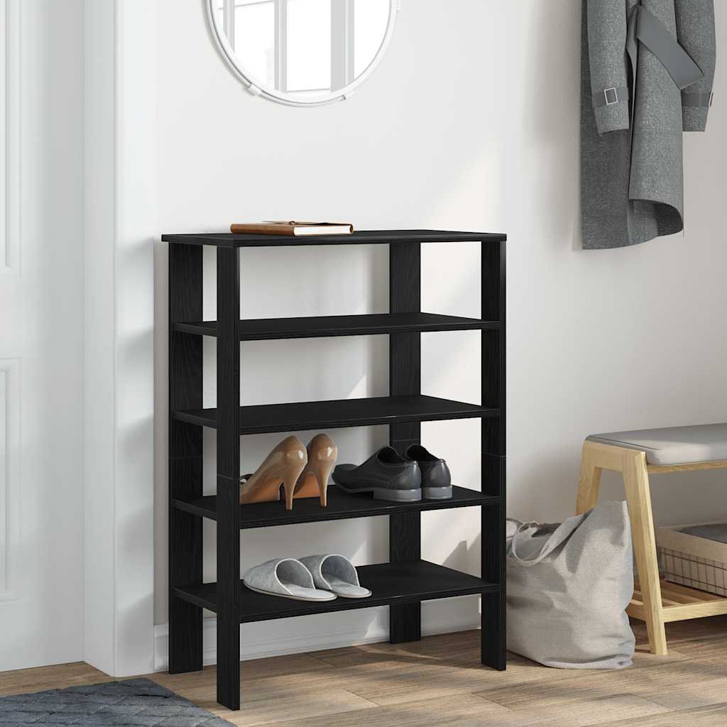 Półka na buty, czarna, 61x32x87,5 cm, materiał drewnopochodny
