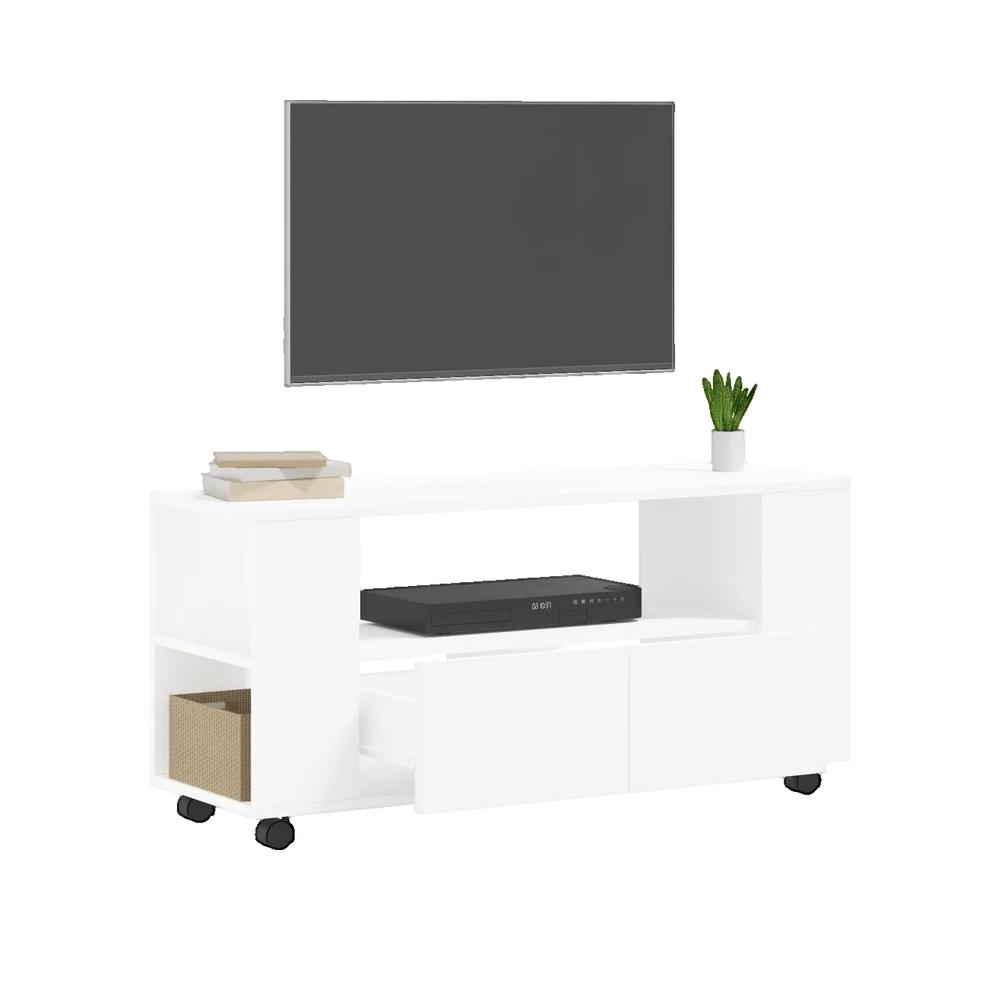 Szafka RTV vidaXL z drewna inżynieryjnego biały 102x34,5x43 cm solidna i pojemna