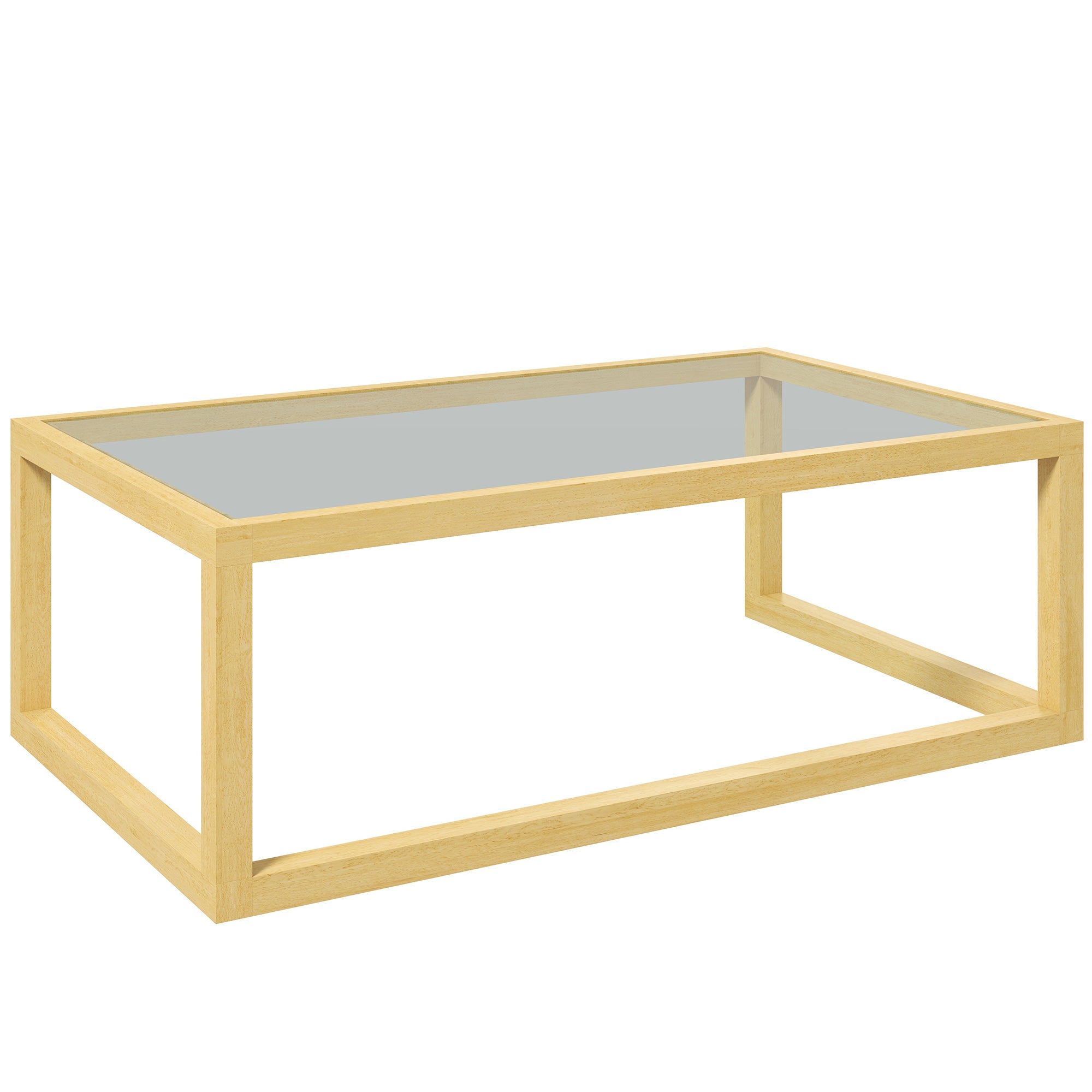 Prostokątny stolik kawowy, salon stół z szkło hartowane górny, solidny hevea drewno rama, Wymiary: 100L x 60W x 35H cm
