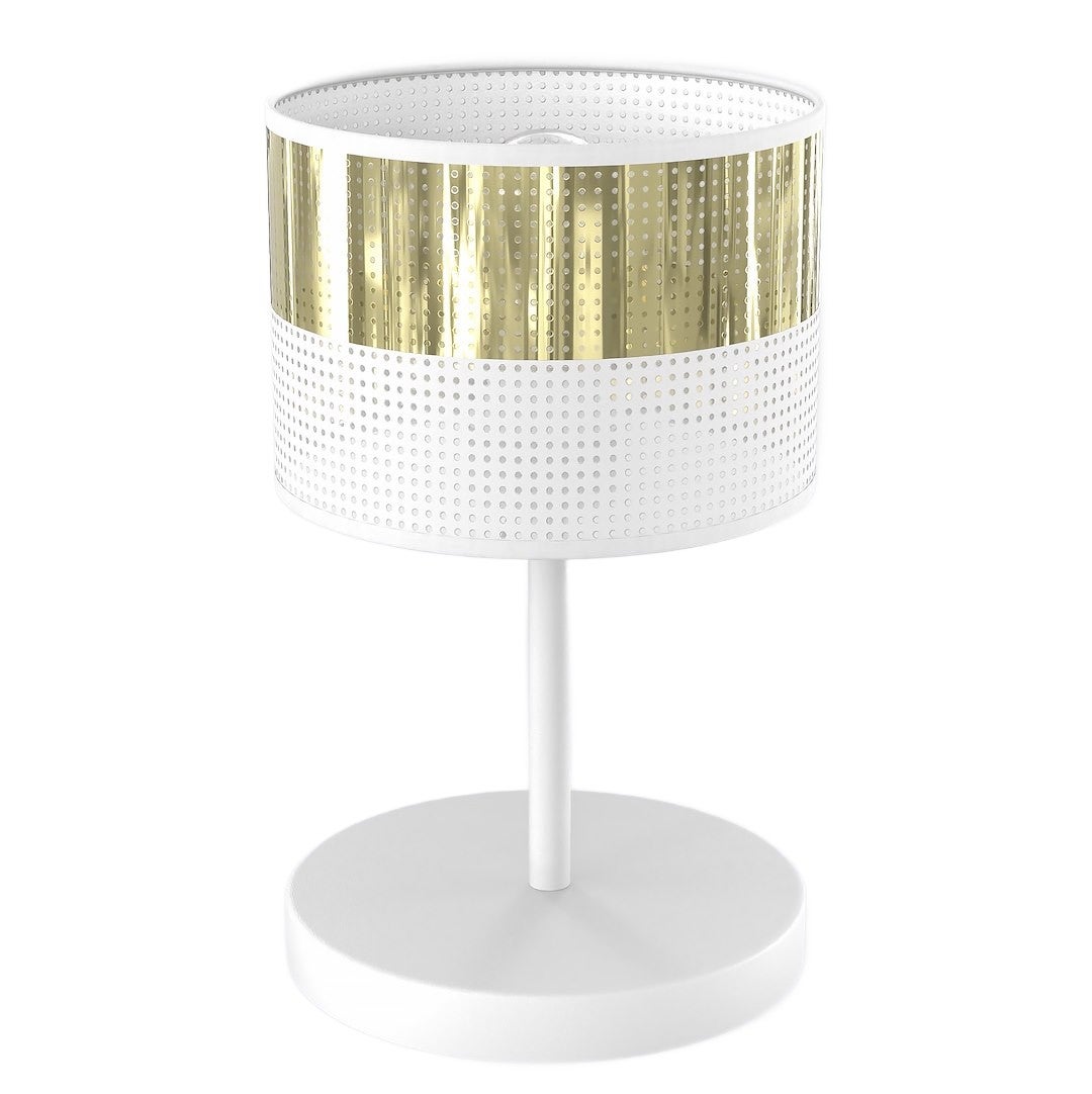 Lampa stołowa perforowany klosz LUX 1xE27x15W metal biało-złota wym:33x20x20cm IP20 Emibig
