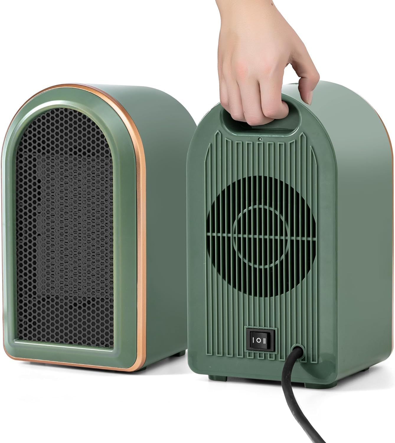 Przenośny grzejnik elektryczny - mały grzejnik - energooszczędna ceramika PTC - ciche grzanie - 1200W - zielony