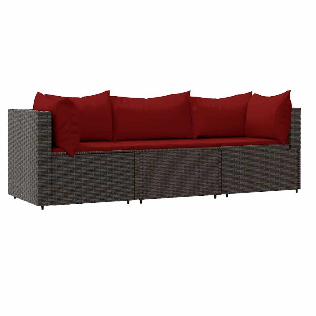 Sofa Ogrodowa Modułowa 3-Osobowa Technorattan Brązowa z Poduszkami na Taras