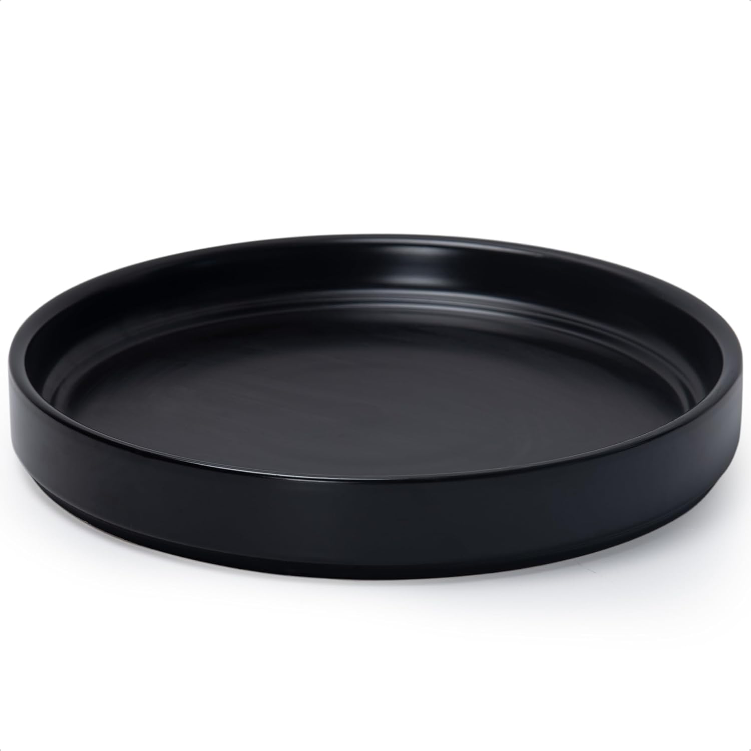 Czarna ceramiczna podstawka pod doniczkę, średnica zewnętrzna 31 cm, nadaje się do stosowania wewnątrz i na zewnątrz, 1 sztuka.