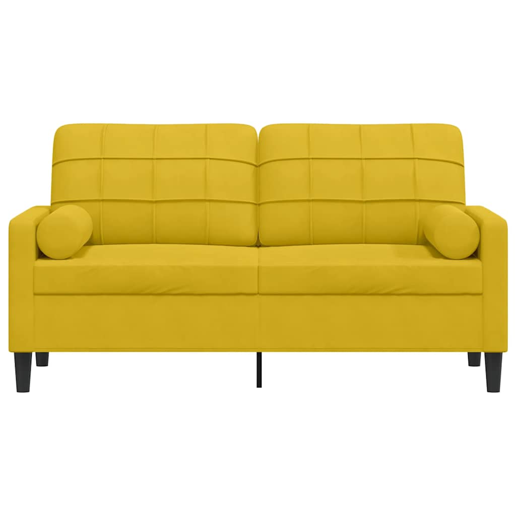 2-osobowa sofa z poduszkami, żółta, 140 cm, aksamit