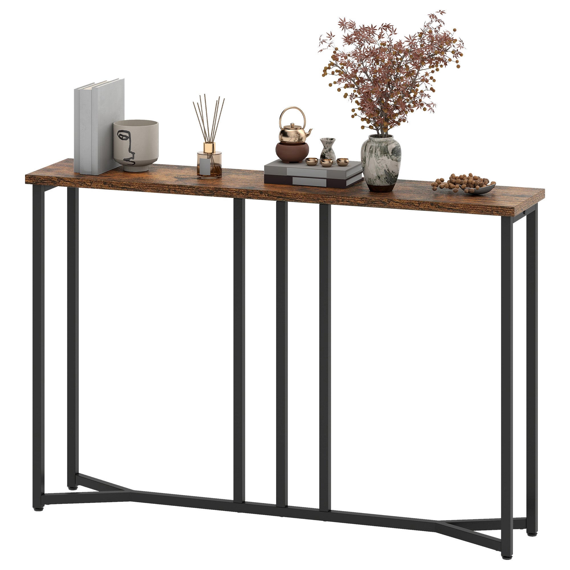 YITAHOME Zestaw dwóch stolików do przedpokoju – szerokość 100 cm – brązowo-czarne w stylu vintage