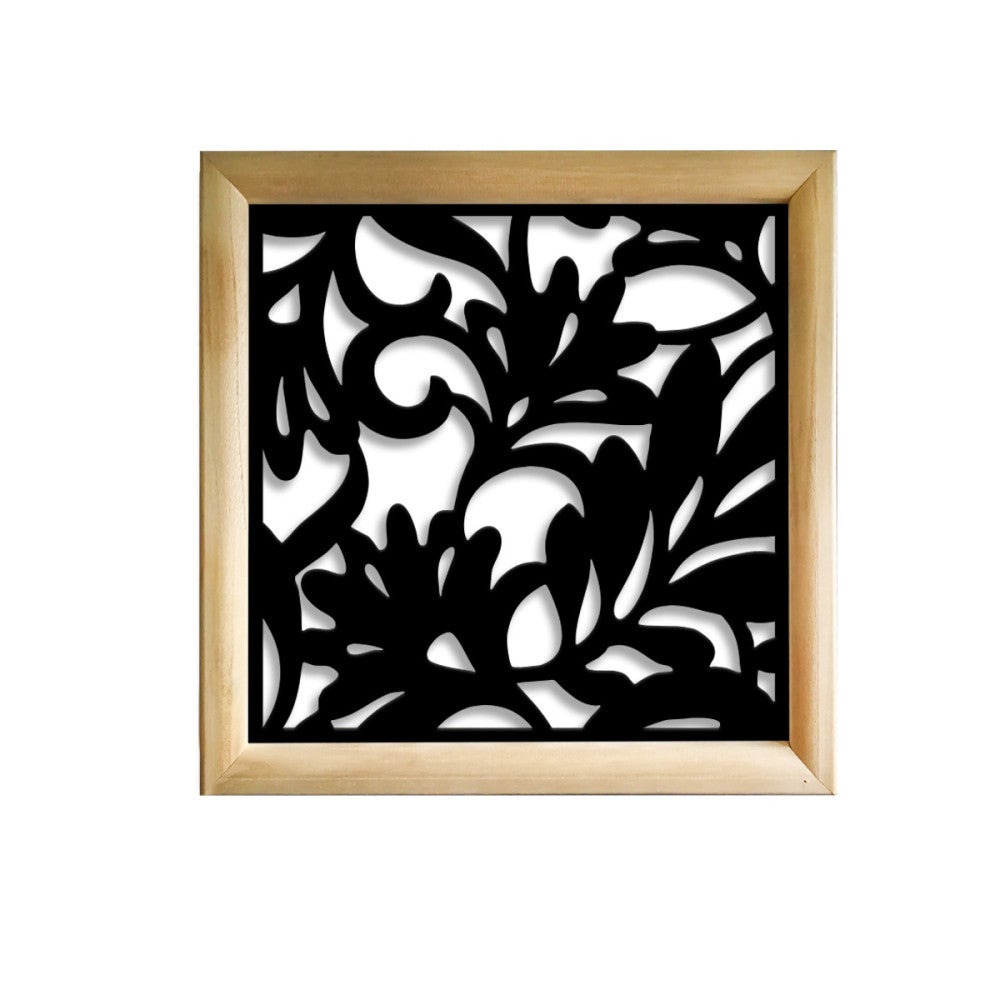 KWIATY - Kwadratowe moduły dekoracyjne z drewna i PVC - Rozmiar 48x48 cm - Grubość 47 mm - Kolor wewnętrzny CZARNY