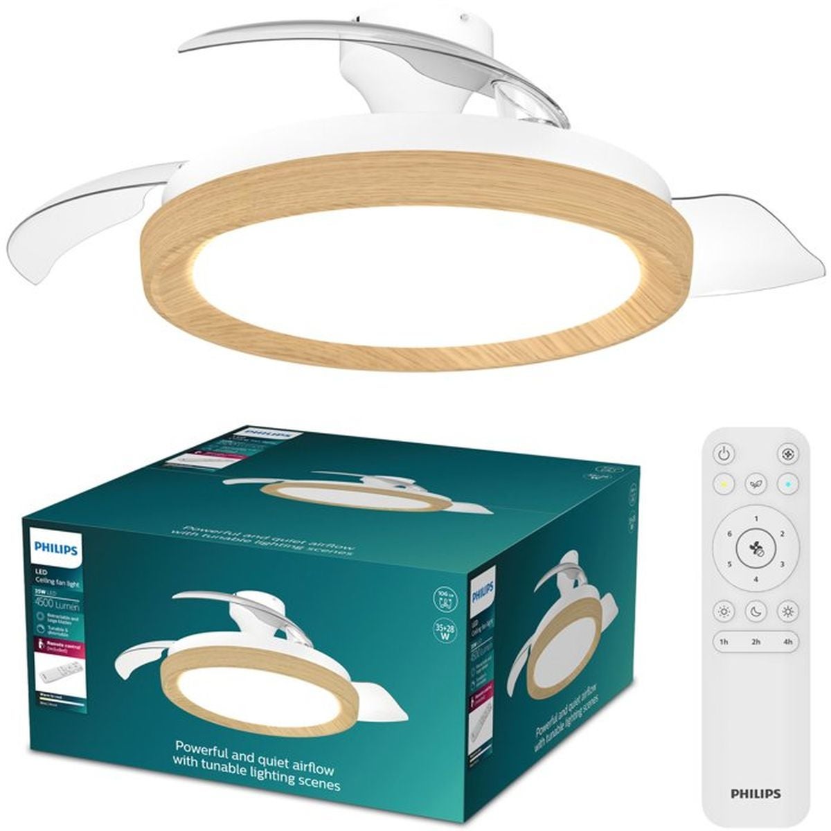 Wentylator Sufitowy 28 W 106cm Lampa Sufitowa Plafon LED 35 W 4500lm 2700-6500K CCT Biały + Pilot Bliss DC Philips