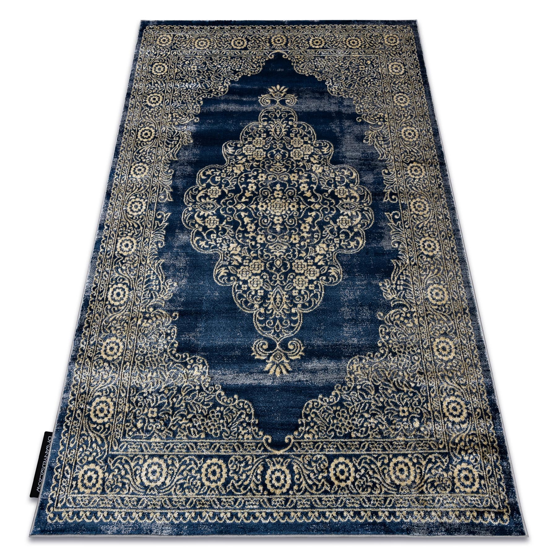 Dywan DE LUXE nowoczesny 474 Ornament - Strukturalny granatowy / złoty 180x270 cm