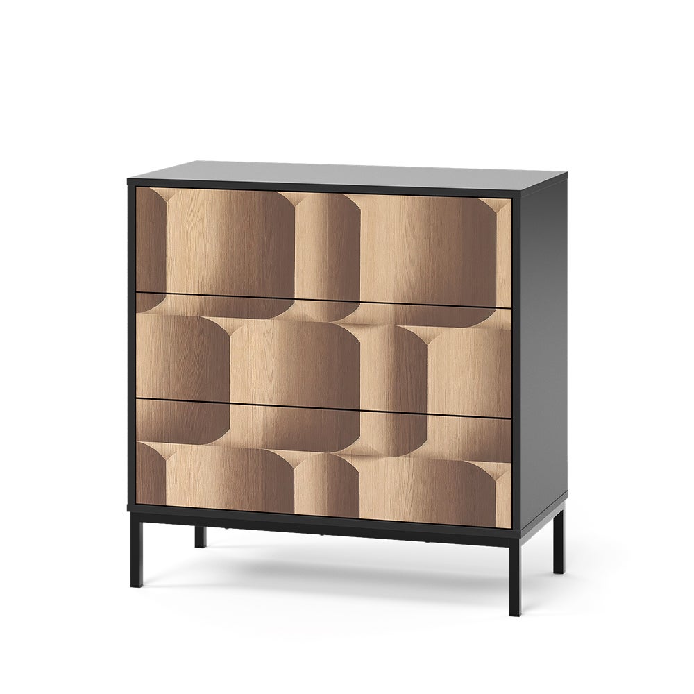 Vicco Komoda Eliza, Czarny/dąb, 80 x 81.2 cm z 3 szufladami
