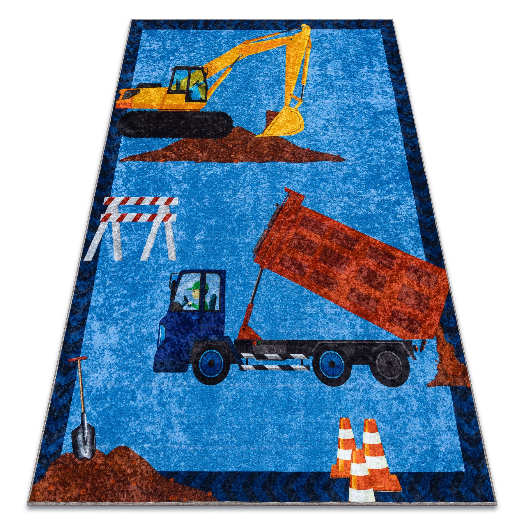 Dywan do prania JUNIOR 51827.803 Ciężarówka, koparka dla dzieci, antypoślizgowy - niebieski 200x290 cm
