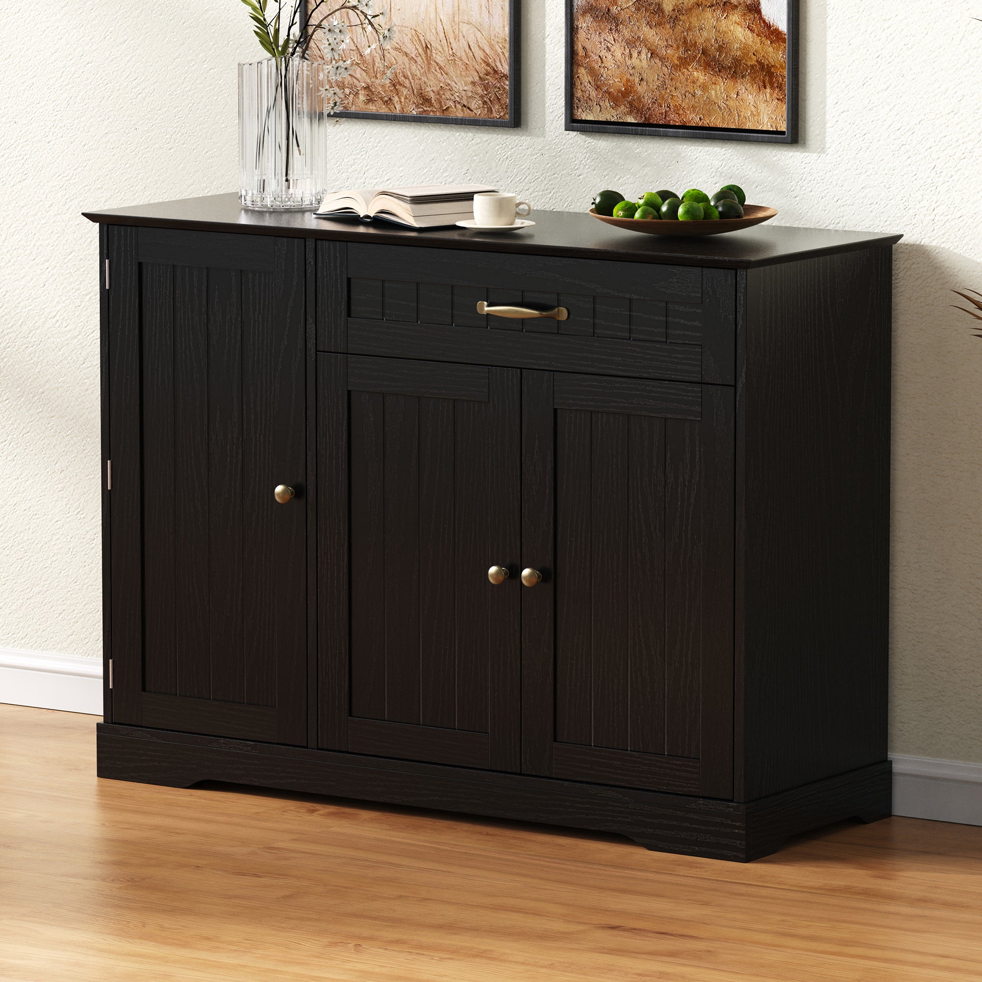 Nowoczesny buffet 107x40x83.4cm - z 3 frontami i 1 szufladą - z regulowanymi półkami - Czarny