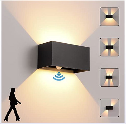 Kinkiet wewnętrzny/zewnętrzny z czujnikiem ruchu, 24 W, nowoczesna dioda LED, zestaw 1 szt., ciepłe białe światło 3000 K, IP65