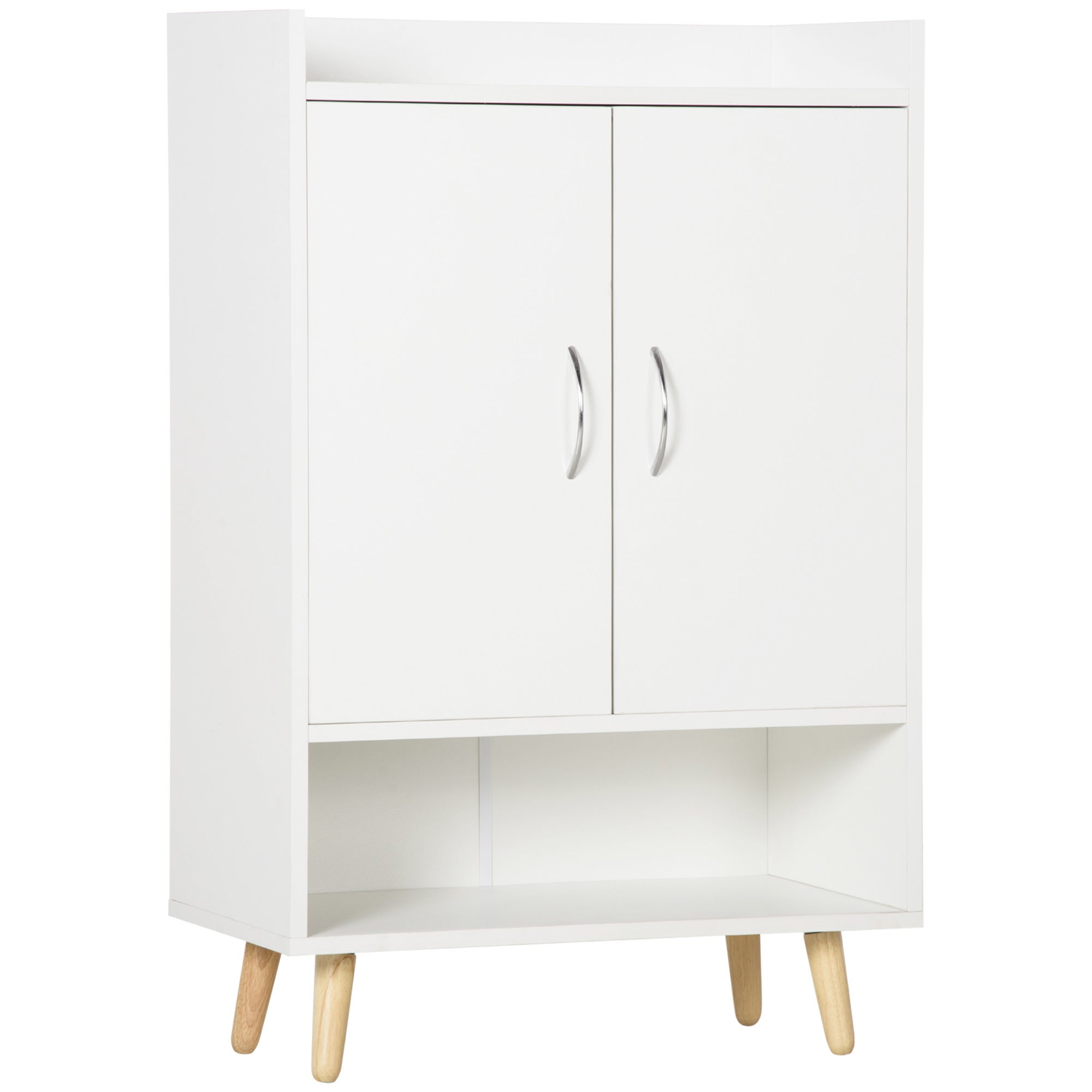 Oszczędzająca miejsce biała drewniana szafka na buty z otwartą półką, designerska szafka na buty do przedpokoju, 60 x 30 x 92 cm
