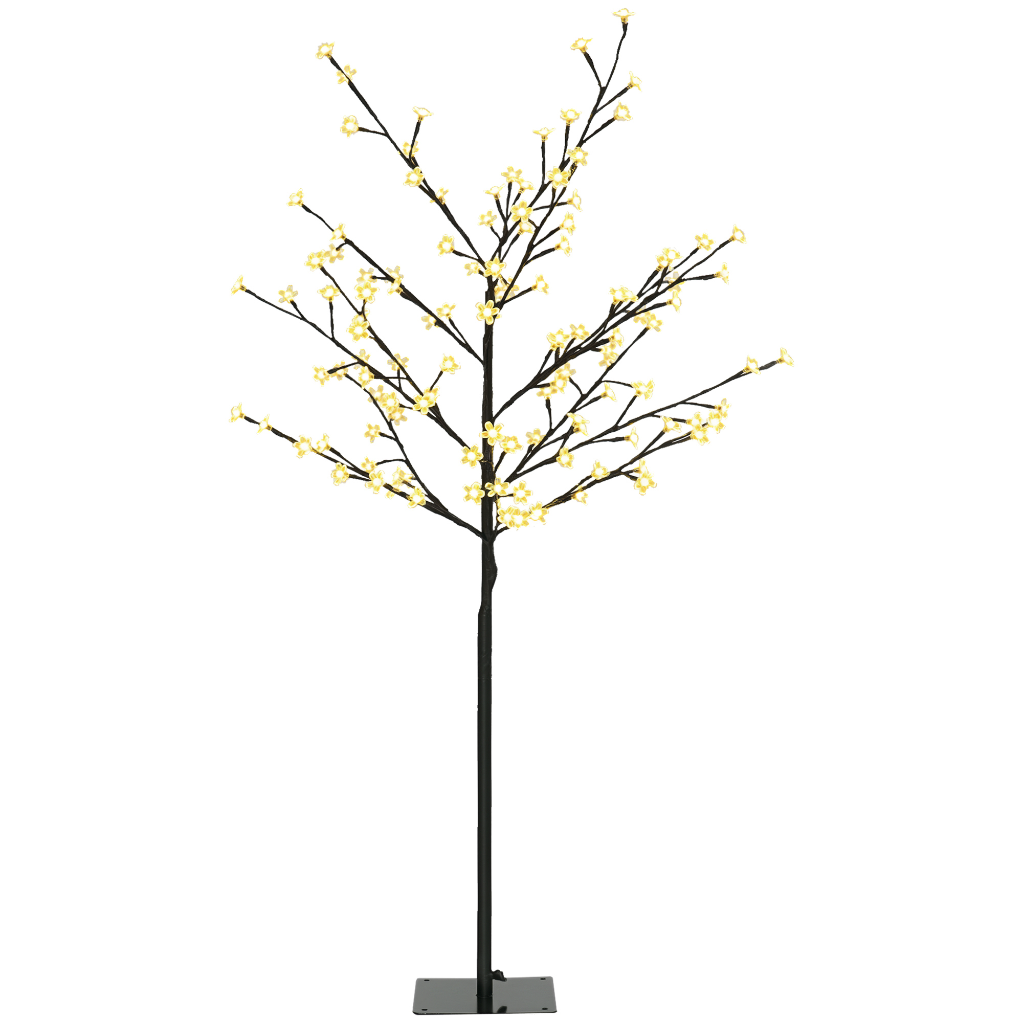 Drzewo wiśniowe z 120 ciepłymi białymi diodami LED, IP44, dekoracja do wnętrz, 17 x 17 x 120 cm, kolor czarny