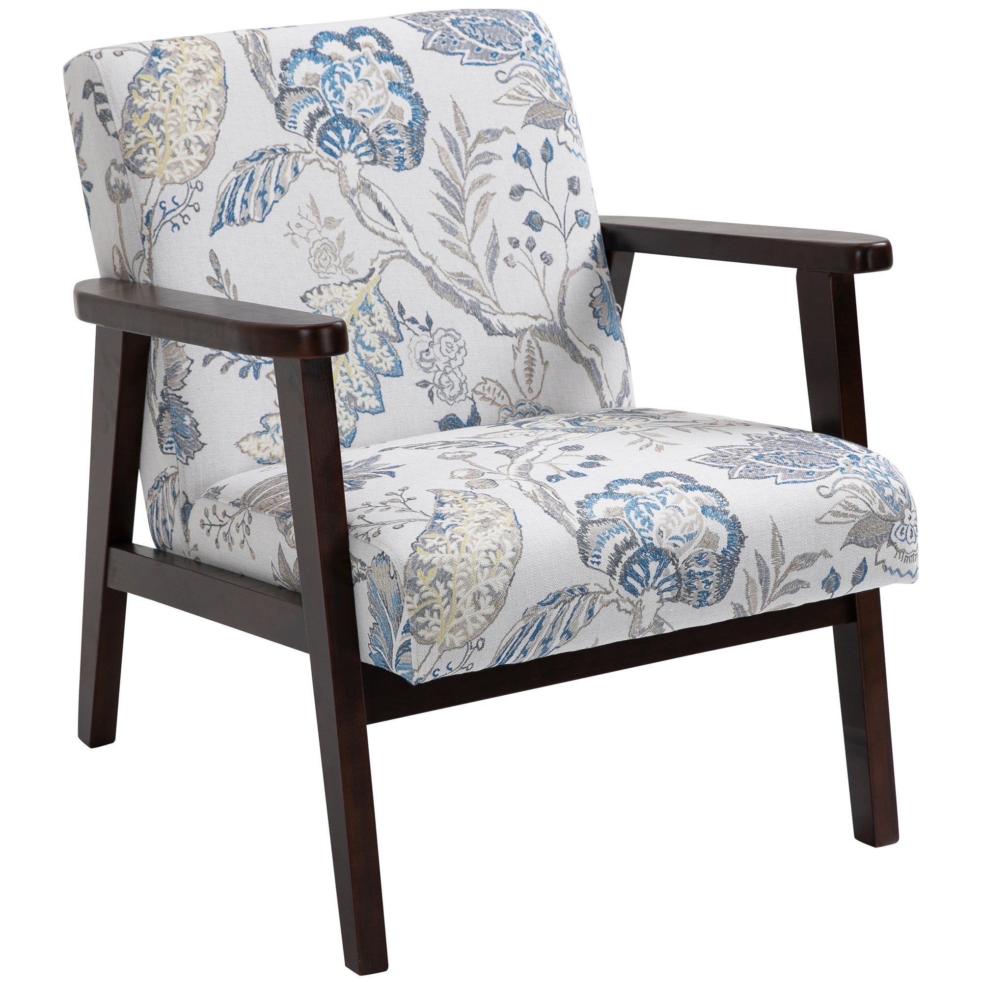 Sofa tapicerowana z drewnianymi podłokietnikami, tkanina oddychająca, wzór kwiatowy, 68,5 x 78,5 x 75 cm