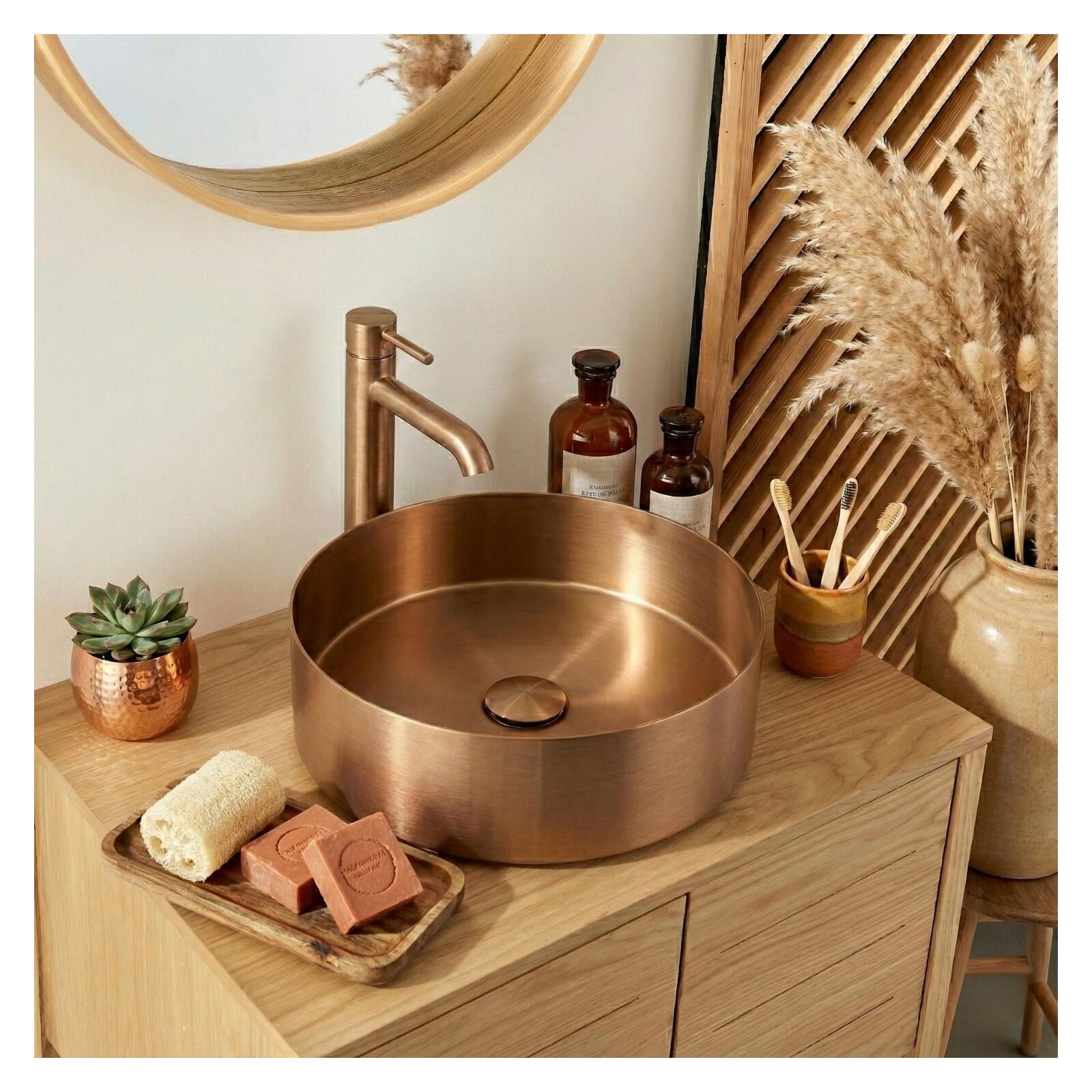 Vasque à poser ronde noire en inox 36 cm avec sa bonde assortie