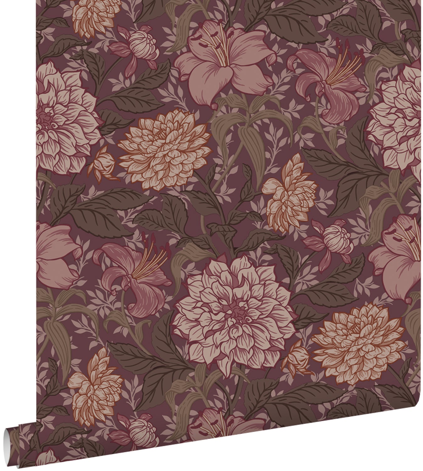 Tapeta zabytkowe kwiaty ciemny fiolet - 50 x 900 cm - ESTAHOME