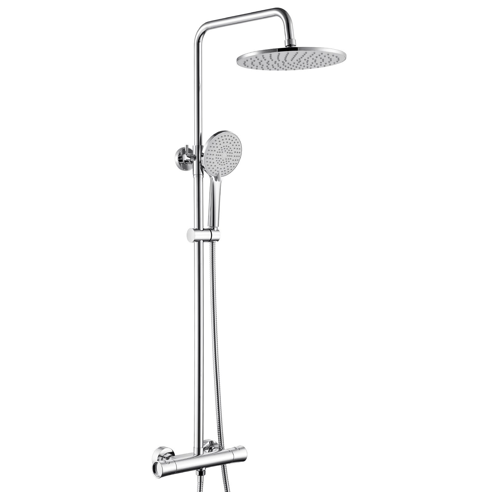 Kolumna prysznicowa termostatyczna Auralum Max Chrome 38°C, prysznic 3-strumieniowy, obrotowa głowica okrągła, regulacja wysokości 102,5-125,8 cm
