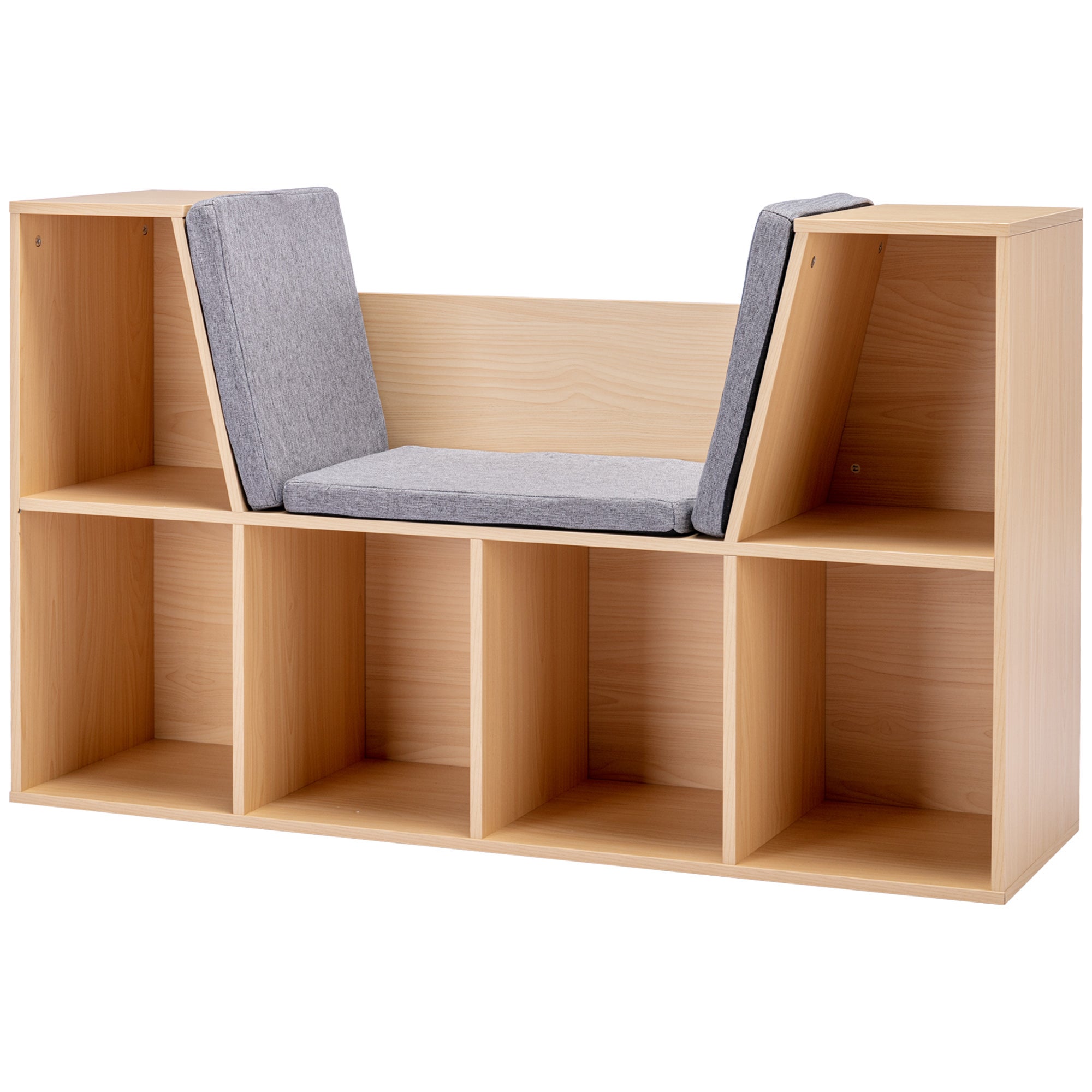 Półka i ławka dla dzieci 2 w 1 z poduszką, 103 cm × 30 cm × 62 cm, kolor biały i szary