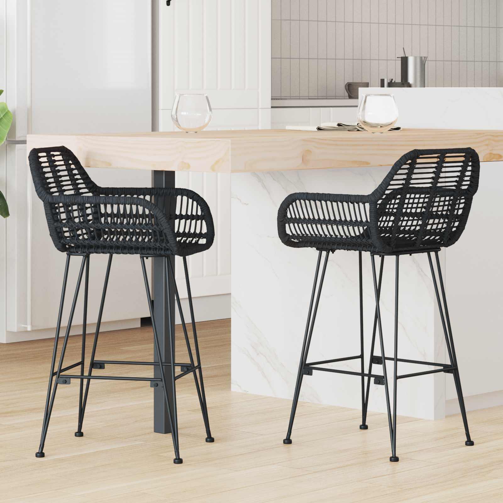 Krzesło barowe 2 pcs 55 x 52 x 92 cm Rattan i żelazo vidaXL