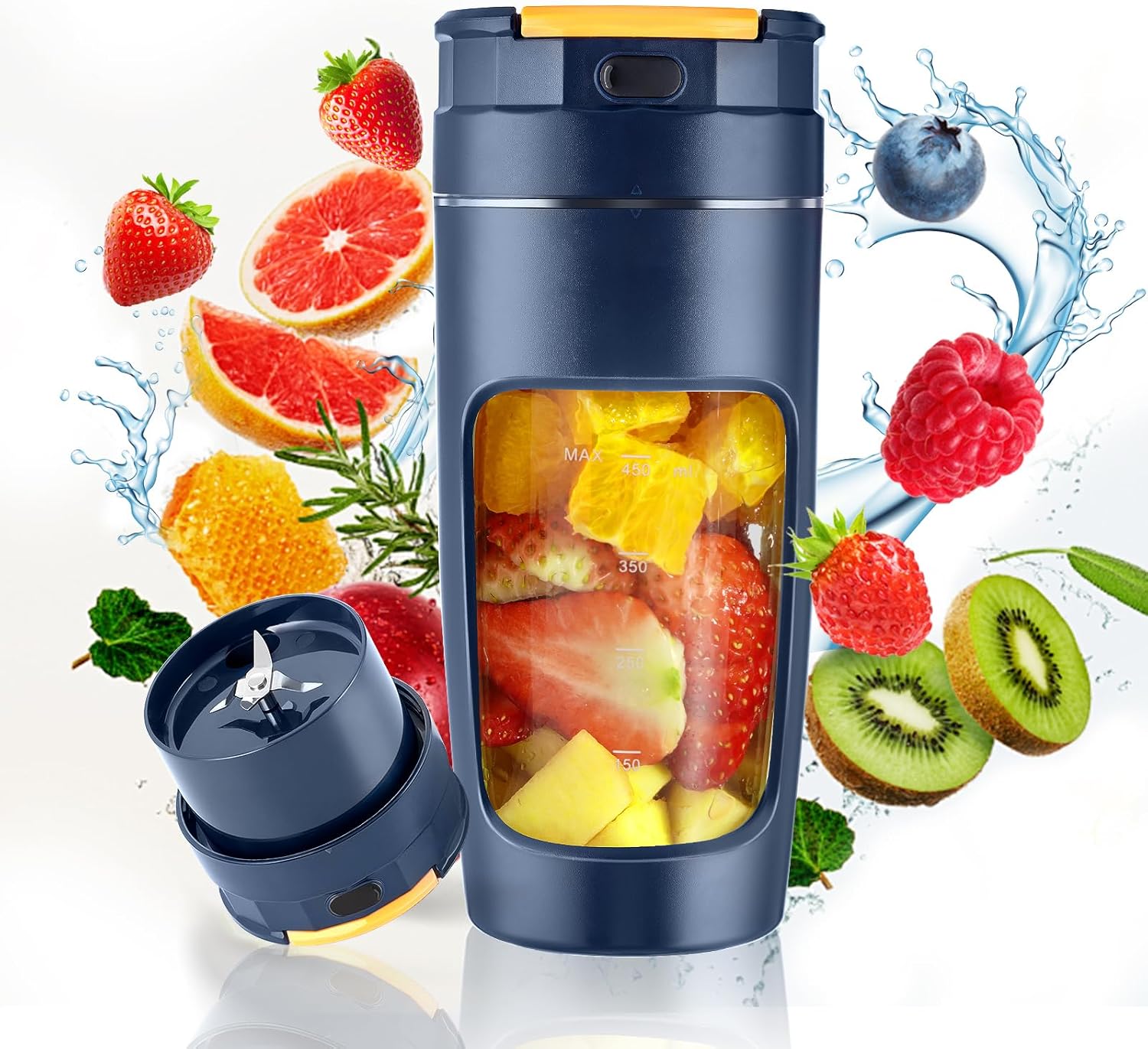 600 ml przenośny kubek blendera – ładowany przez USB – do koktajli mlecznych, smoothie i soków – blender osobisty (niebieski)