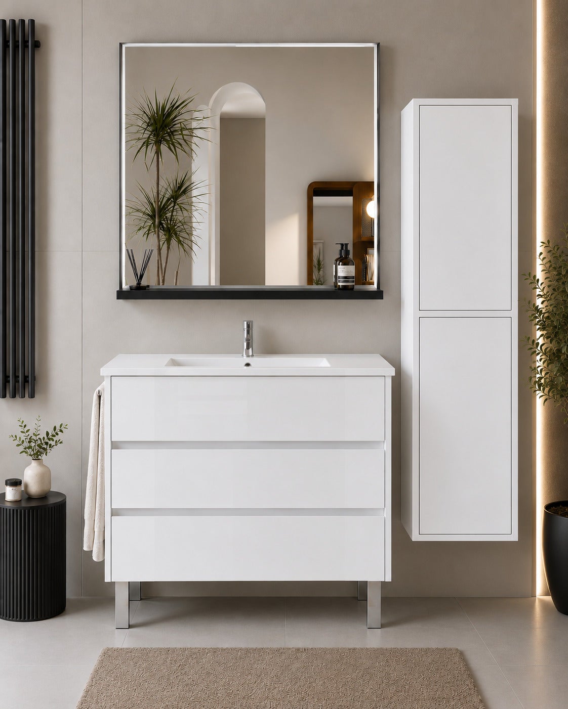 Szafka łazienkowa z umywalką ORIGENBATH IMPERIA bez lustra 80x40 cm biały z kolumną