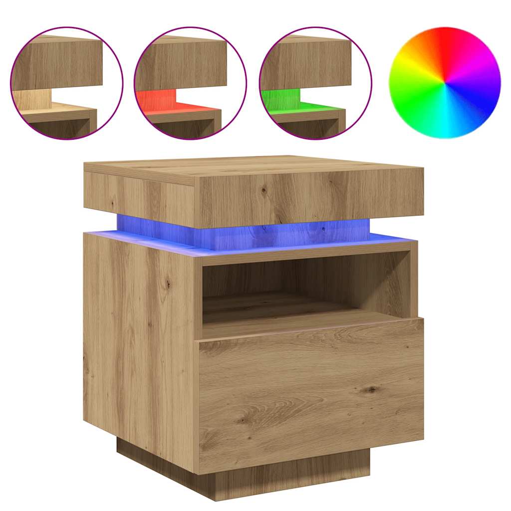 Szafki nocne z LED, 2 szt., dąb artisan, 40x39x48,5 cm