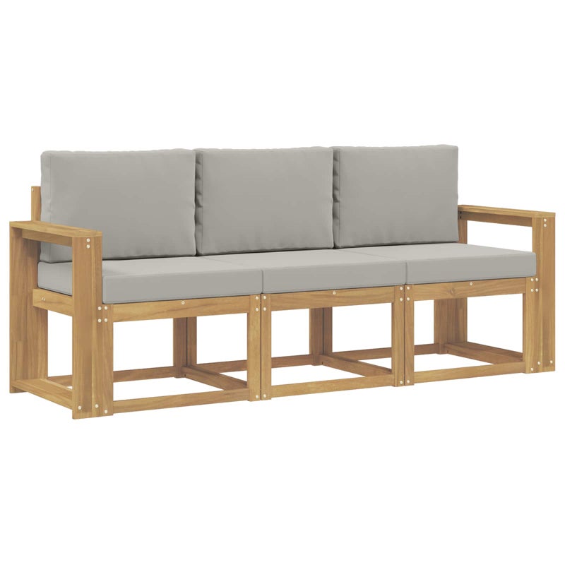 Sofa Ogrodowa Modułowa 3-Osobowa Drewniana z Szarymi Poduszkami na Taras