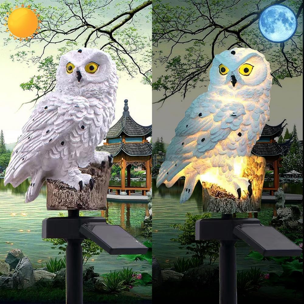Lampa solarna w kształcie sowy, dekoracyjna żywiczna lampa ogrodowa w kształcie uroczego zwierzęcia, bezprzewodowa wodoodporna lampa LED o zmierzchu i