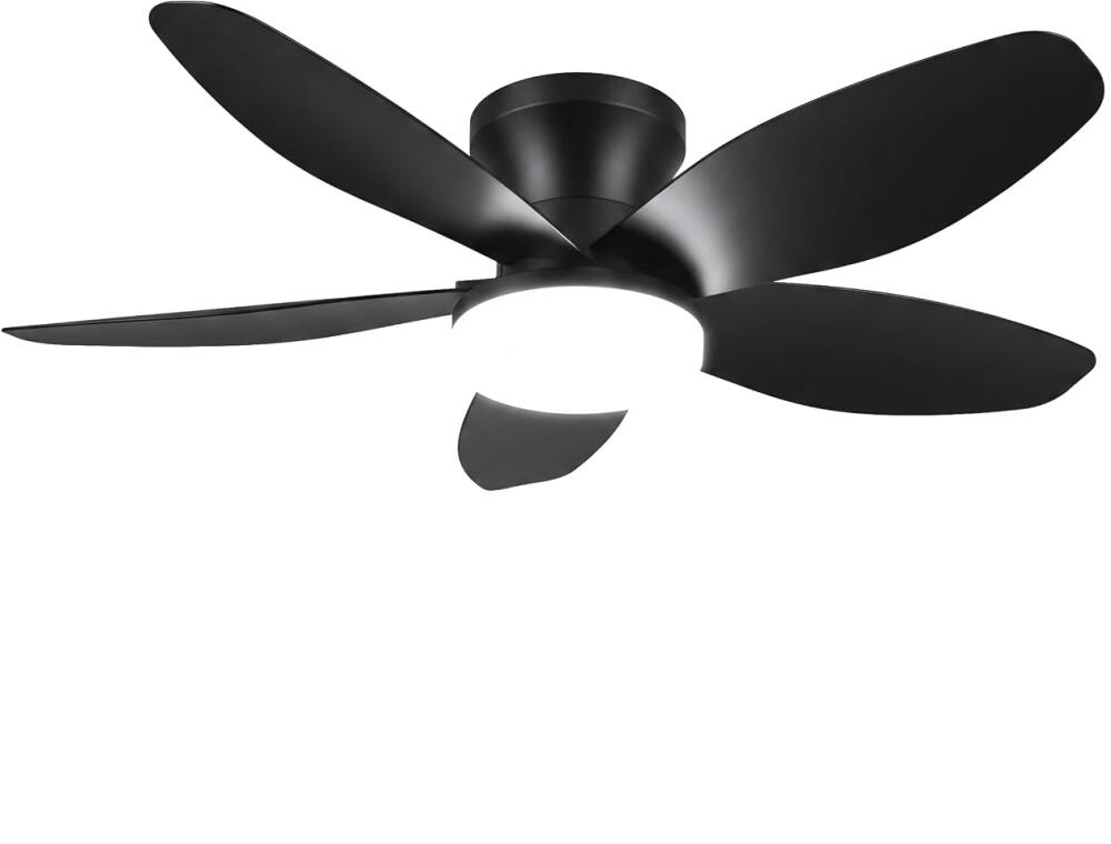 Wentylator sufitowy z oświetleniem - średnica 65 cm, 220 V, odpowiedni do salonu (czarny), trójkolorowe źródło światła.
