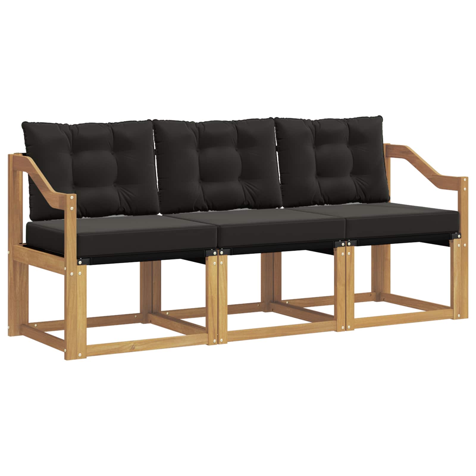 Sofa Ogrodowa Modułowa 3-Osobowa Drewniana z Czarnymi Poduszkami na Taras