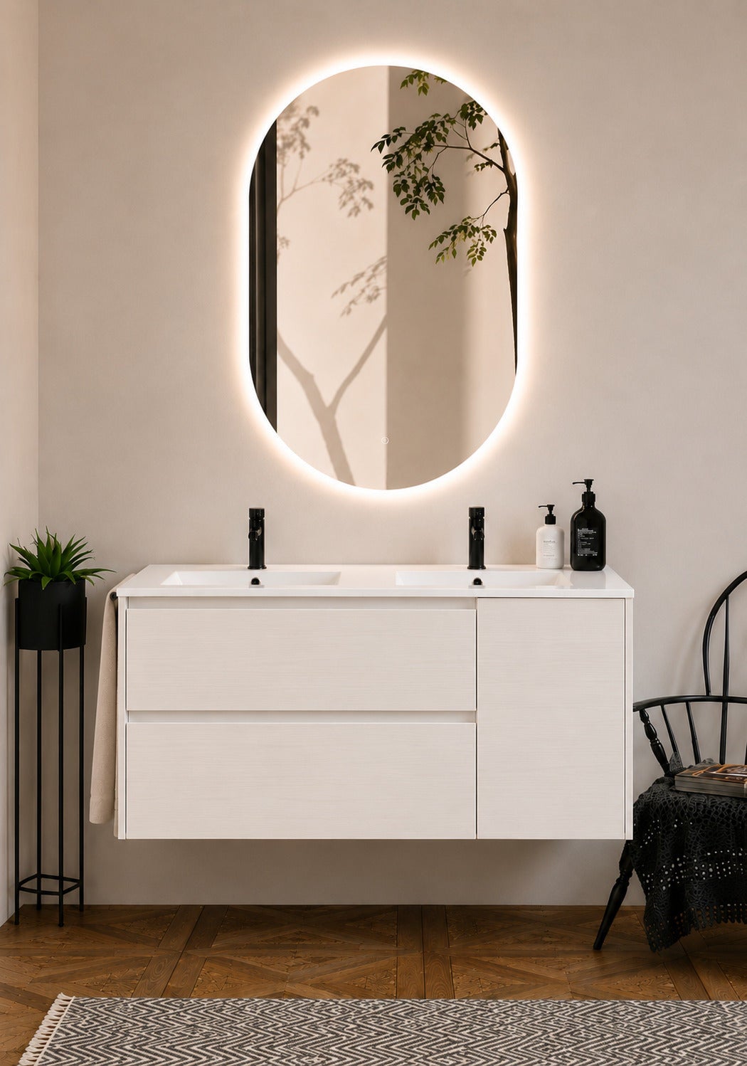 Szafka łazienkowa z umywalką ORIGENBATH ITACA bez lustra 120x45 cm podwójna umywalka biały nordycki