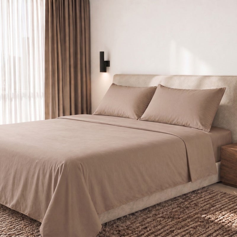 Komplet Prześcieradeł 100% Bawełna Percale 200 TC Mokka