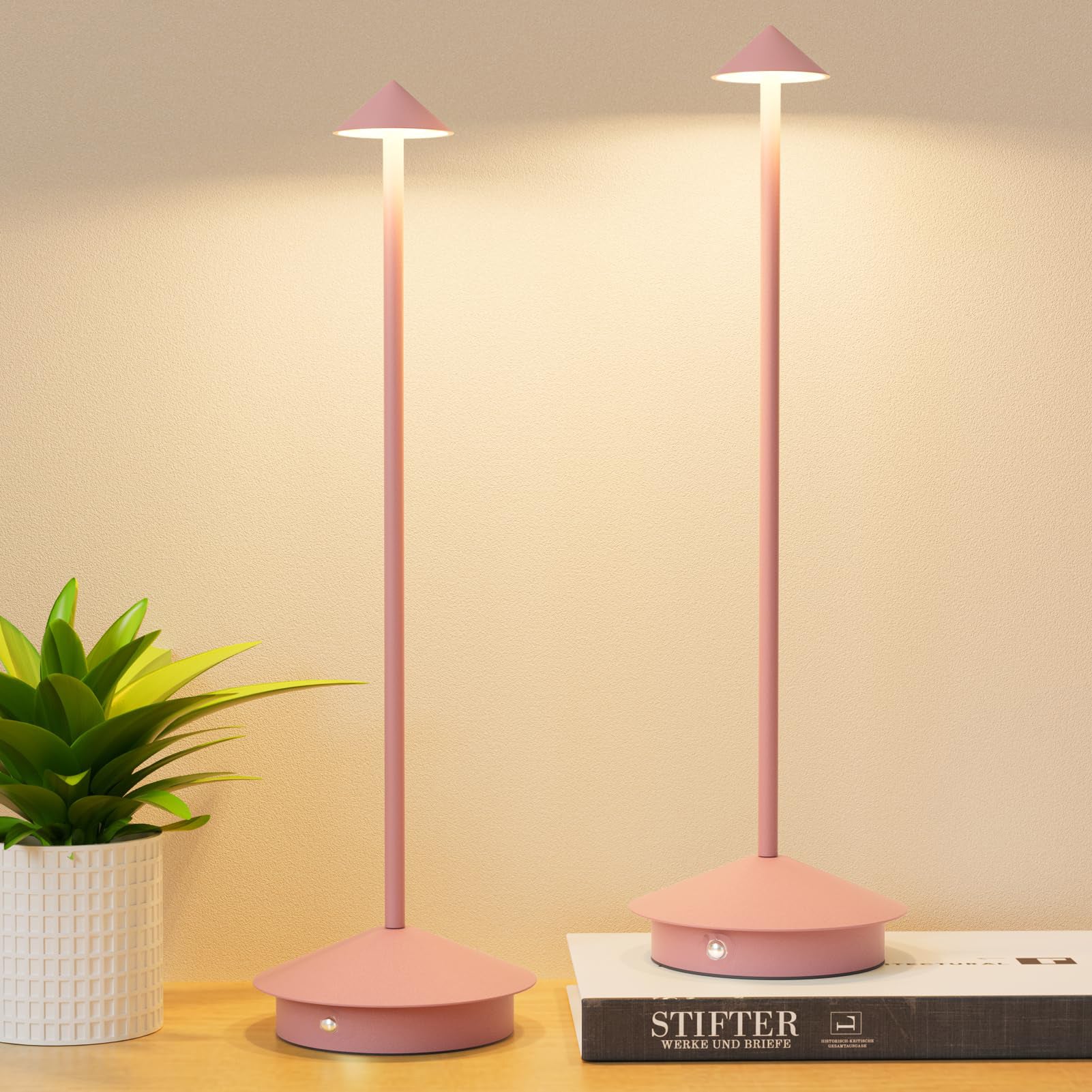 2 lampki biurkowe w kształcie grzybka, dotykowa lampka nocna LED, trzy temperatury barwowe i 5 regulowanych poziomów jasności (różowa)
