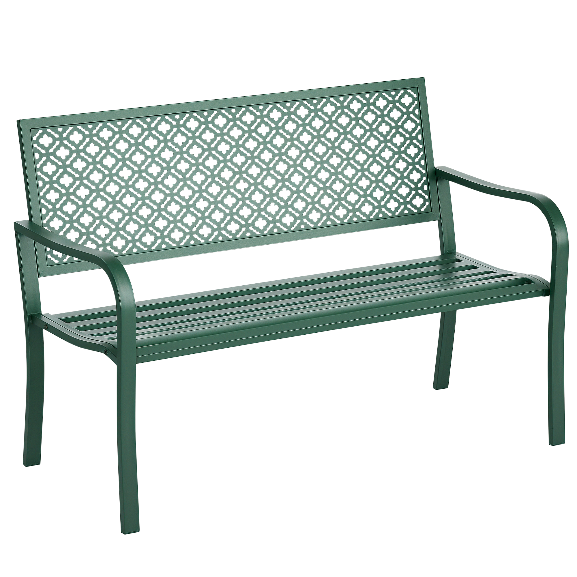 Ławka ogrodowa metalowa, 2-osobowa, odporna na warunki atmosferyczne, 127 cm x 63 cm x 83 cm, zielona