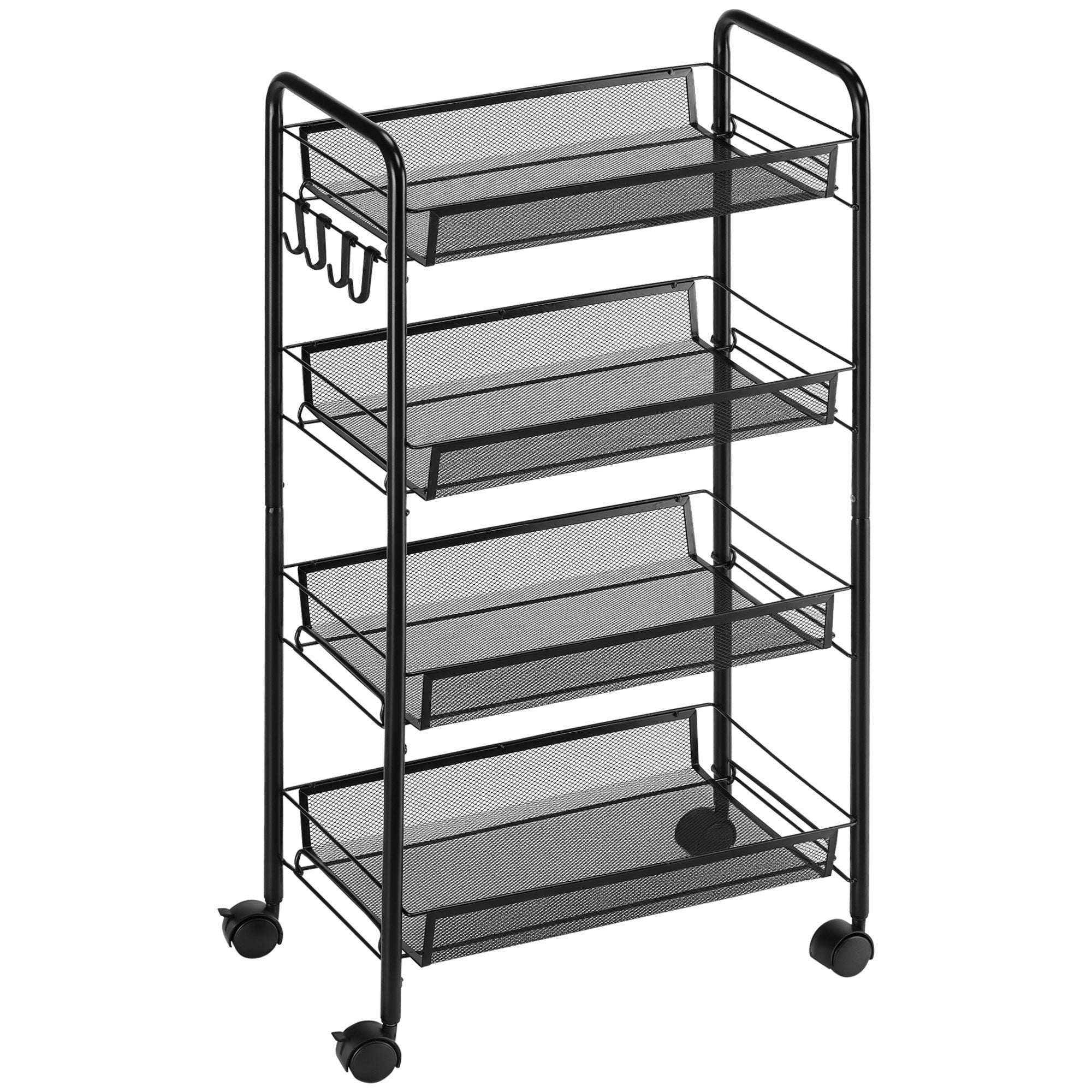 4 - tier kuchnia i łazienka wózek z serving baskets, rolling przechowywanie koła, 45 x 26.5 x 84 cm, czarny