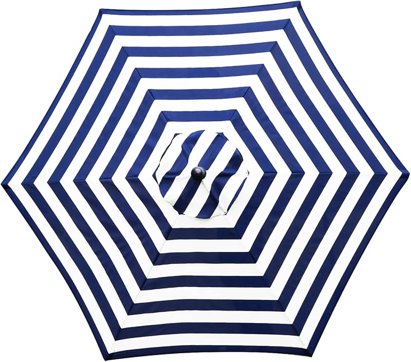 Pokrowiec na parasol, 6 prętów, 2 m, wodoodporny, anty-UV, płótno zamienne, niebiesko-białe paski
