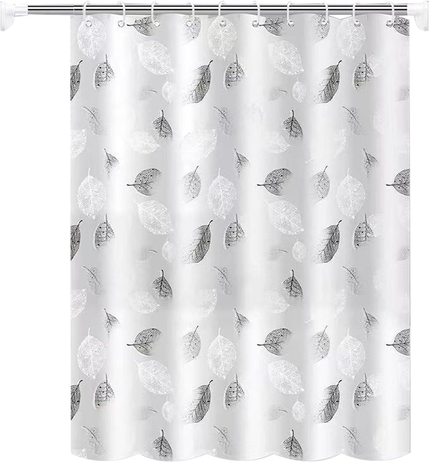 Zasłona prysznicowa 180x200cm Szara Antypleśniowa Biała Liść Zmywalna Zasłona z 12 Haczykami do Zasłon
