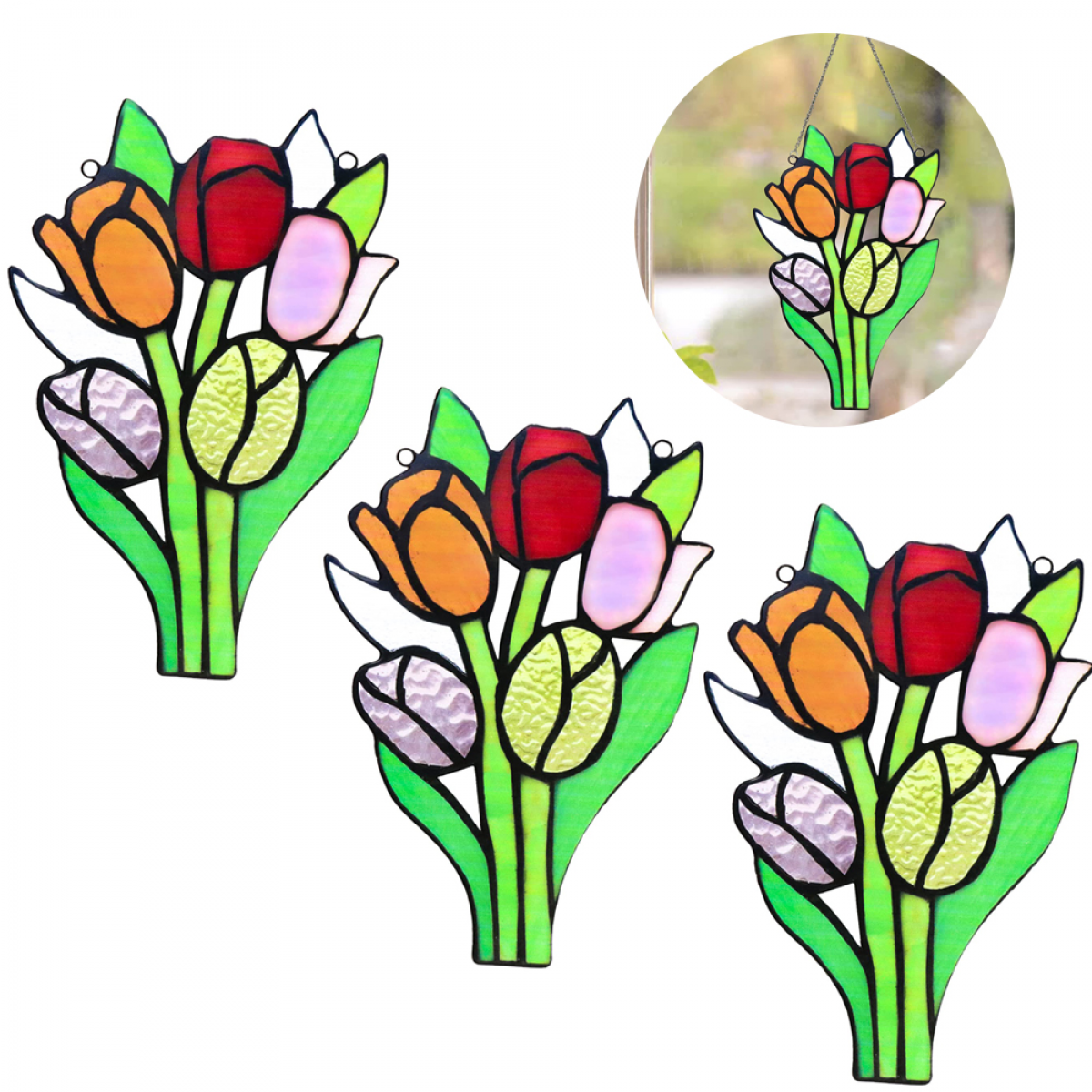 3 szt. kolorowa akrylowa dekoracja ogrodowa, kolorowa sylwetka tulipana, dekoracja wnętrz, dekoracja okienna, 5,5 x 7,8 cala