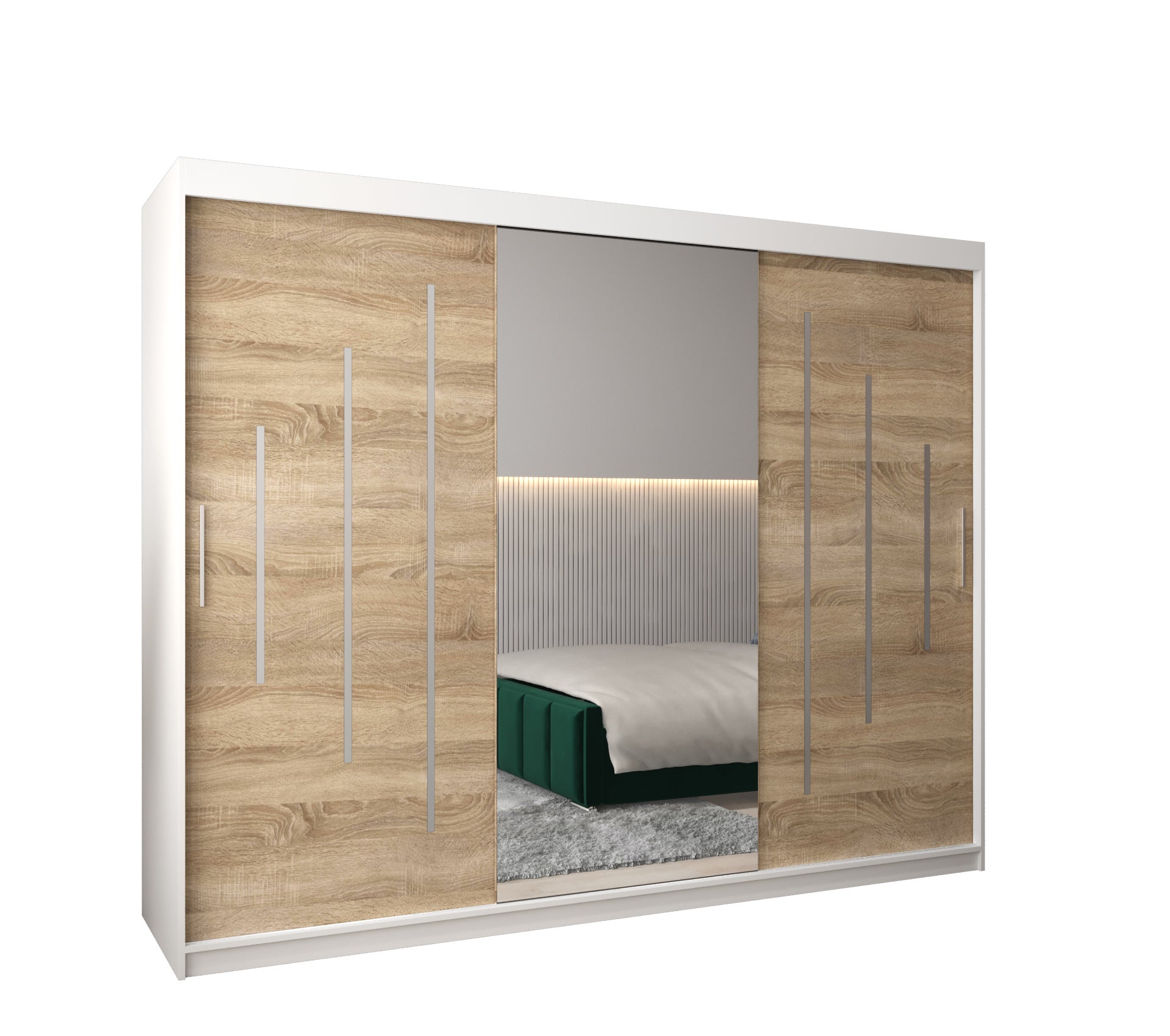 Szafa przesuwna garderoba York 1 250 x 62 x 200 cm Biały + Sonoma - Abiks Meble