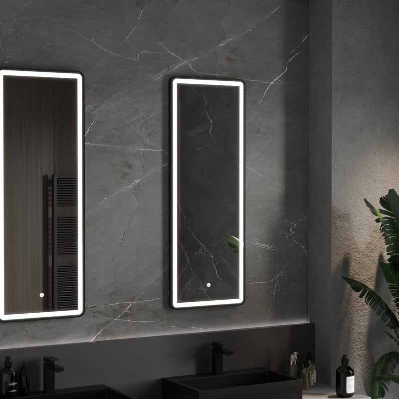 Mexen Coro lustro łazienkowe podświetlane 45 x 120 cm, LED 6000K, antypara, rama czarna - 9817-045-120-611-70