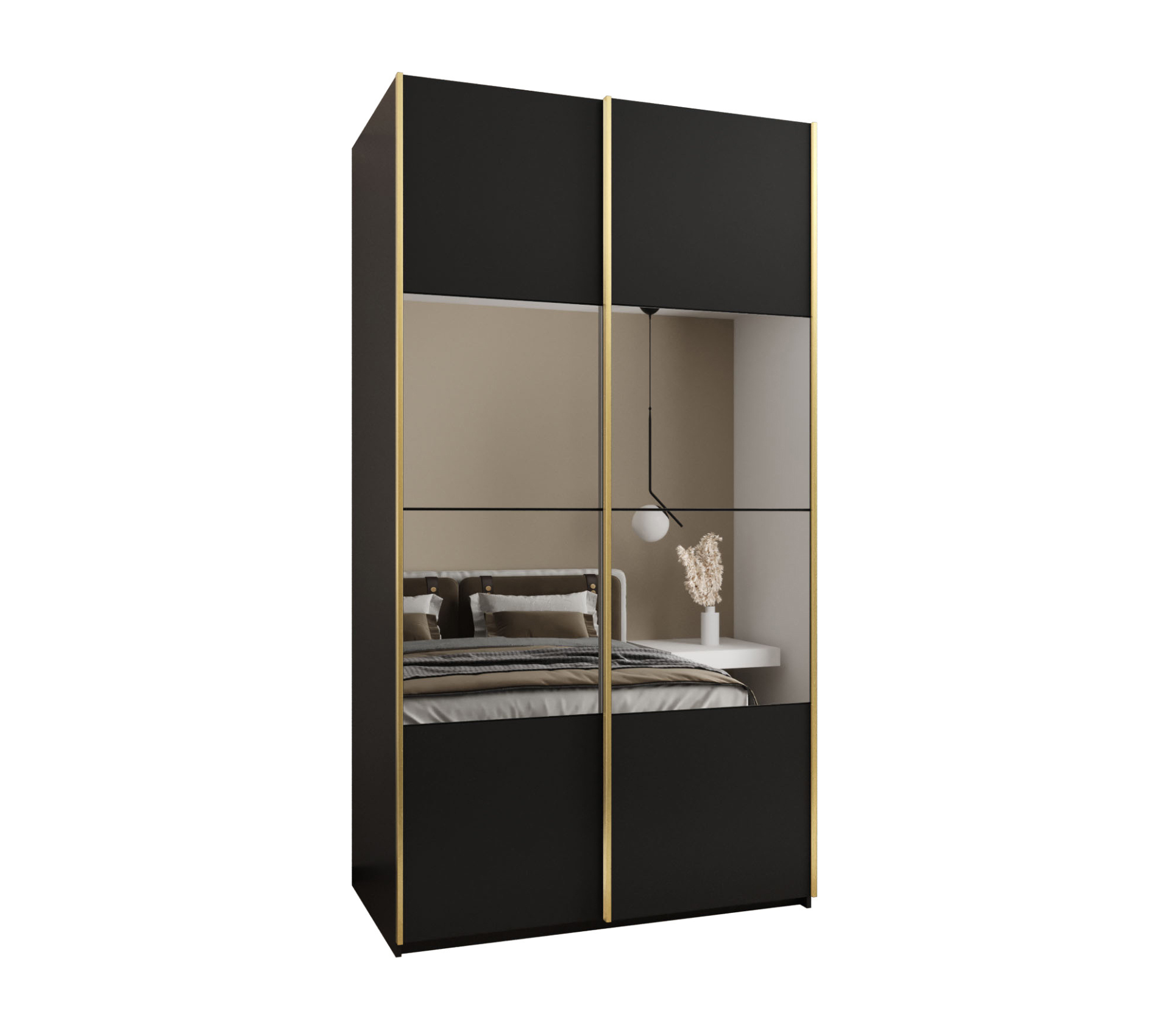 Szafa przesuwna wysoka Lux 4 130 x 64 x 245,5 cm czarny + czarny + u. złoty - Abiks Meble