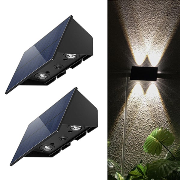 Lampy solarne na zewnątrz, zestaw 2 lamp ściennych solarnych, lampy solarne odporne na deszcz (ciepła biel)