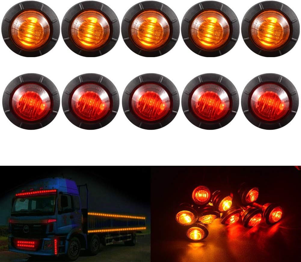 Okrągłe lampki LED o średnicy 3/4 cala, wodoodporne, 12 V, odpowiednie do samochodów osobowych i ciężarowych (5 pomarańczowych + 5 czerwonych).