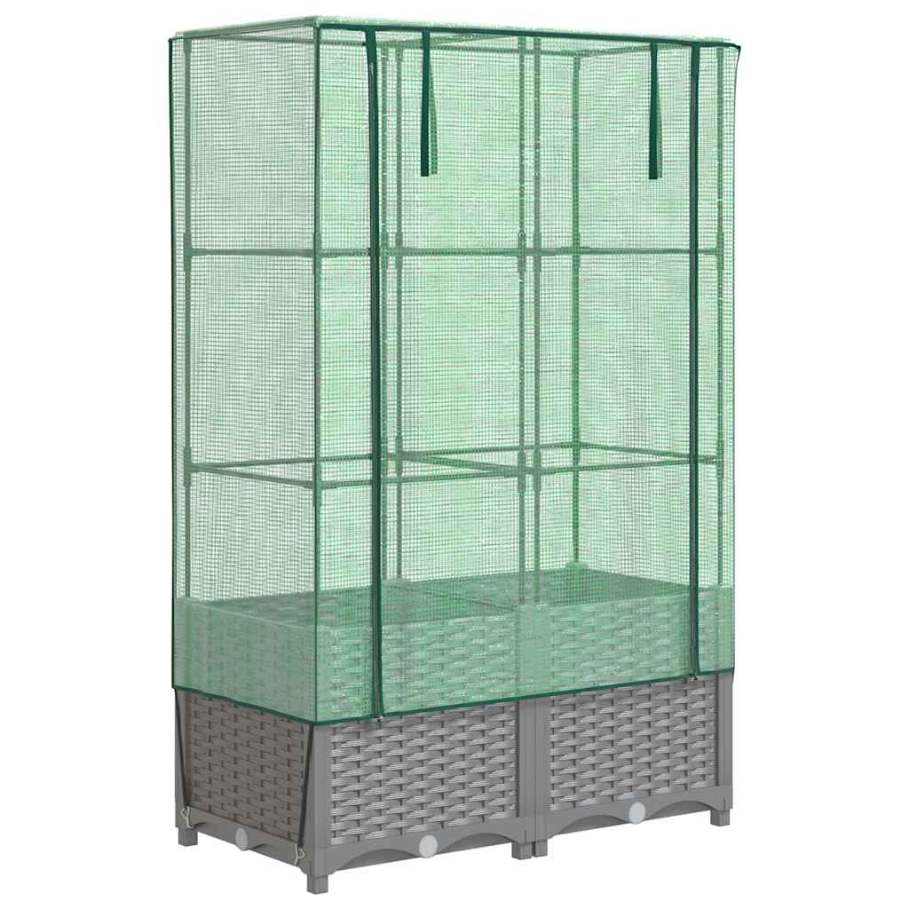 Podwyższona Grządka ze Szklarnią 80x40x138 cm Szara do Ogrodu z Pokryciem